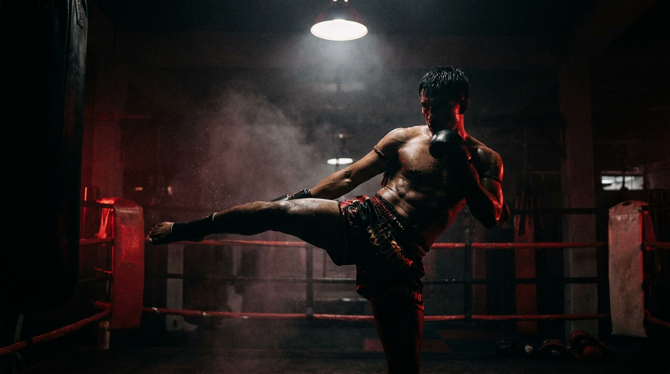 Kru Joost delivering a Muay Thai kick